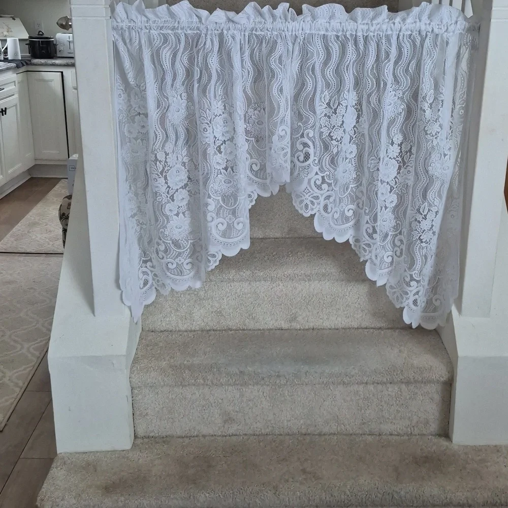 White Lacy Swag Curtains 1 Pair